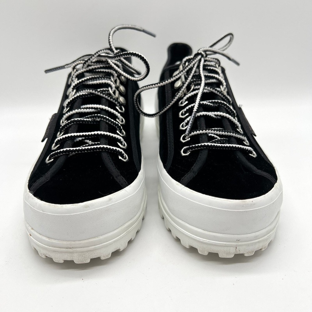 ALEXA CHUNG SUPERGA Sneaker 8 Black Platform Edition Velvet 2748 Lug Sole Chunky - Picture 3 of 14